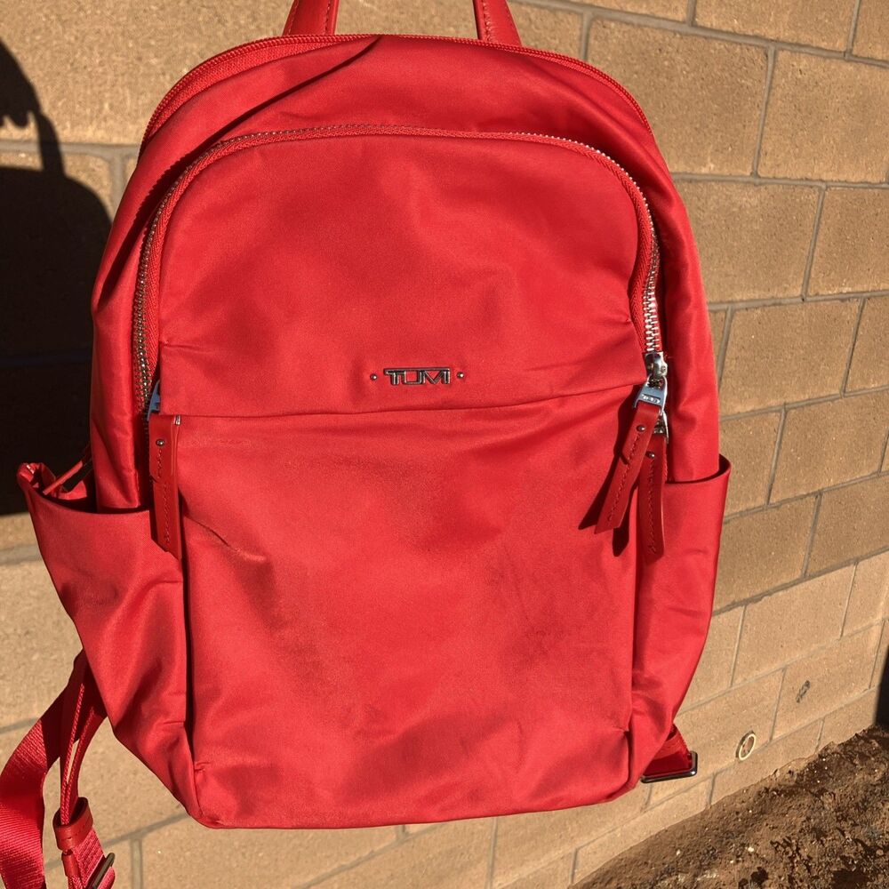 TUMI Vista Polly Backpack W/Trolly Sleeve Red 13”x8”x4” Adjustable Straps